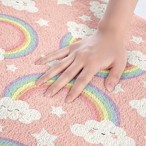 Miniatura 5 de Erosebridal Alfombra de vellón arcoíris para niñas, Kawaii para dormitorio, 16 x 24 pulgadas, bonito tapete de baño antideslizante arcoíris para