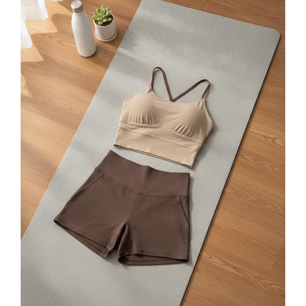Damen Sport Shorts Set, Zweiteiliger Sportanzug für Fitness und Workout, sportbekleidung