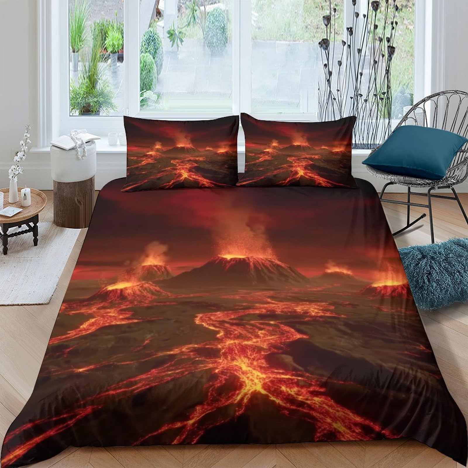 Ctjqhvkz Style-9 3D Printed Volcano Lava Fitted Sheet Microfiber Anti-Slip Mattress Cover For Bedroom Dorm Decor Easy Care Single（135X200cm）