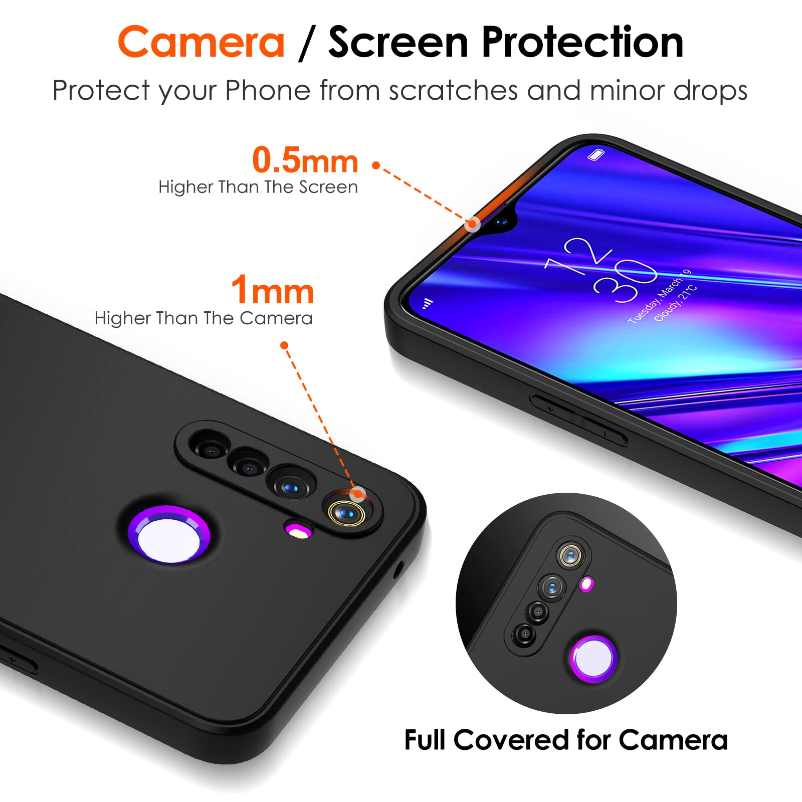 Ivoler Silikonhülle Für Realme 6 Pro – Matte Schwarze TPU-Hülle Mit Kameraschutz, Ultra Dünn