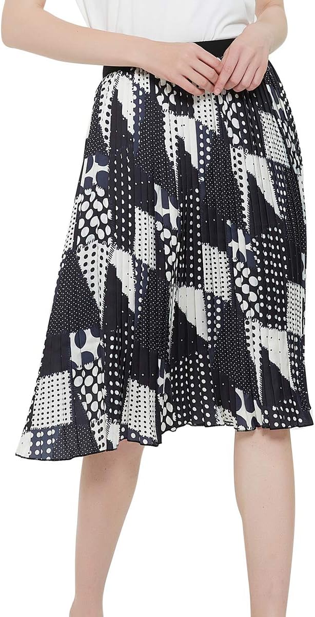 Charis Allure Women's Leopard Print Pleated Skirt Elastic High Waisted Chiffon A-Line Midi Skirts