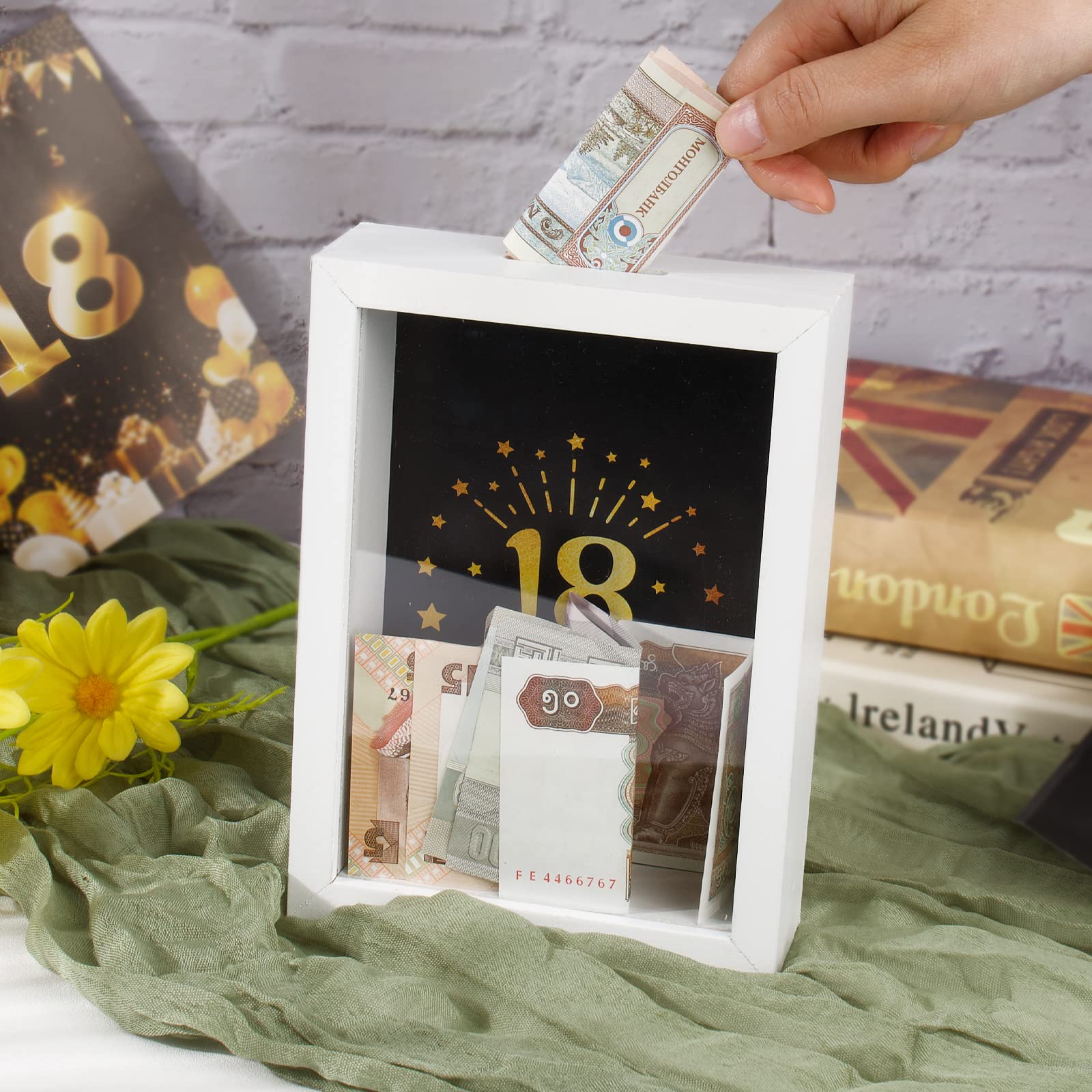 Spardose Zum 18. Geburtstag – Geldgeschenkbox Mit 50 Beuteln, Blau, Inkl. Kuchen-Karte, Für Jungen & Mädchen