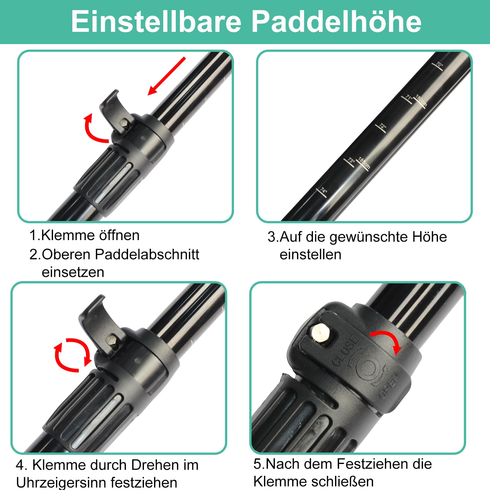 BeGrit Kajak Paddel Schwimmende Doppelpaddel 2-in-1 Verstellbar Kajakpaddel Abnehmbares SUP Hilfspaddel Ausziehbar Einzelpaddel Aluminium Bootsruder Notfall Paddel mit Paddelleine für Kajak Kanu