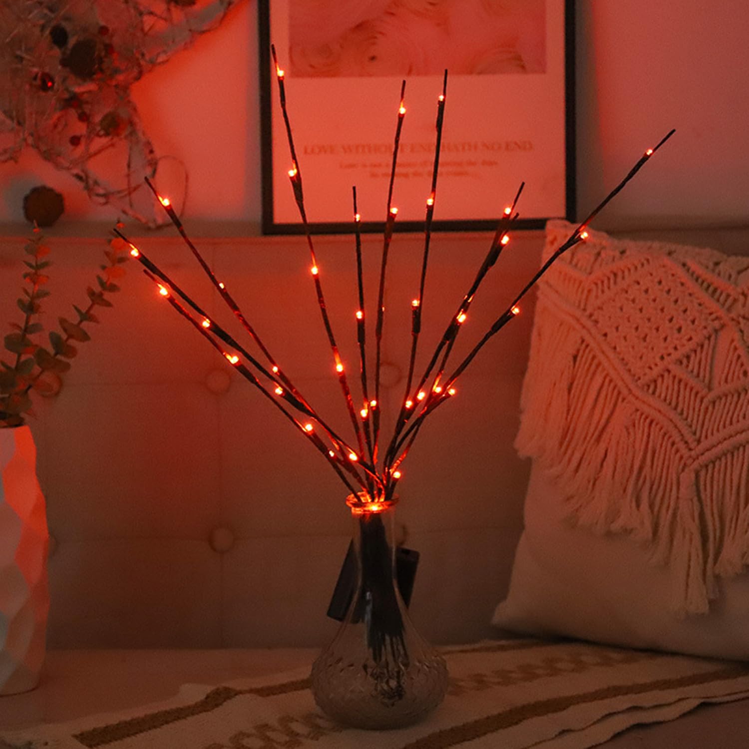HFHungkeong LED Branch Light Battery Powered Artificial Lighted Twig Branches with 120LED Warm White Lights,6Pcs/Pack Lighted Branches for Vases Holiday Xmas Fireplace Home Bedroom Table Decorations — image 1