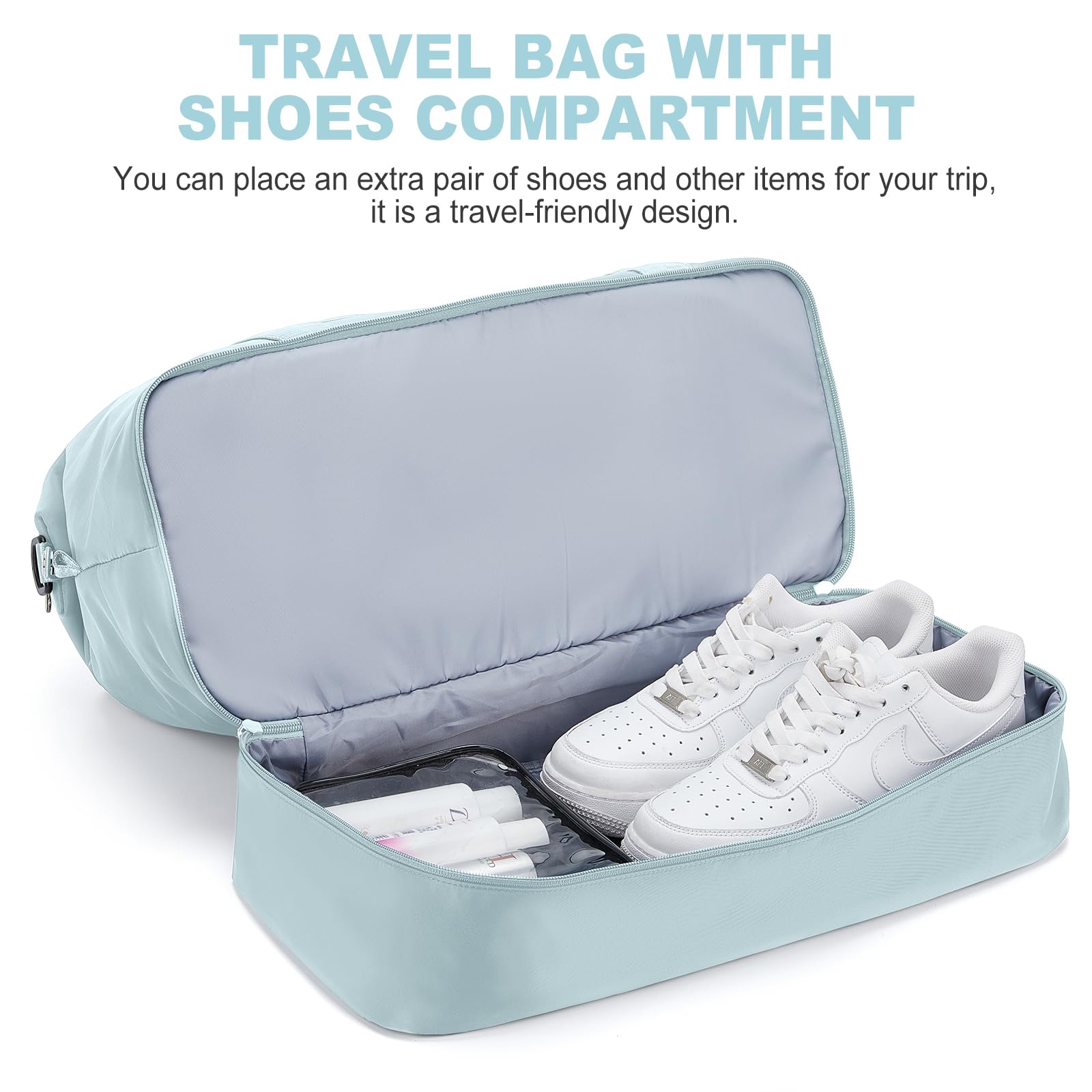 Borsone da Viaggio Donna, Bagaglio a Mano Borsa da Viaggio con Scomparto per le Scarpe, Borsa Sportiva Borsone da Palestra Grande, Borsa da Weekend, Borsa per Ospedale,C6 blu