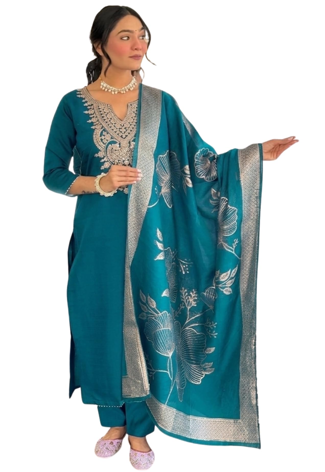 florely Women's Salwar Suit Set for Woman Office wear Kurtas Sets for Women 3 piece Kurti Set for Women Cotton Anarkali Suits for Woman Kurta Set with Dupatta-picture-6