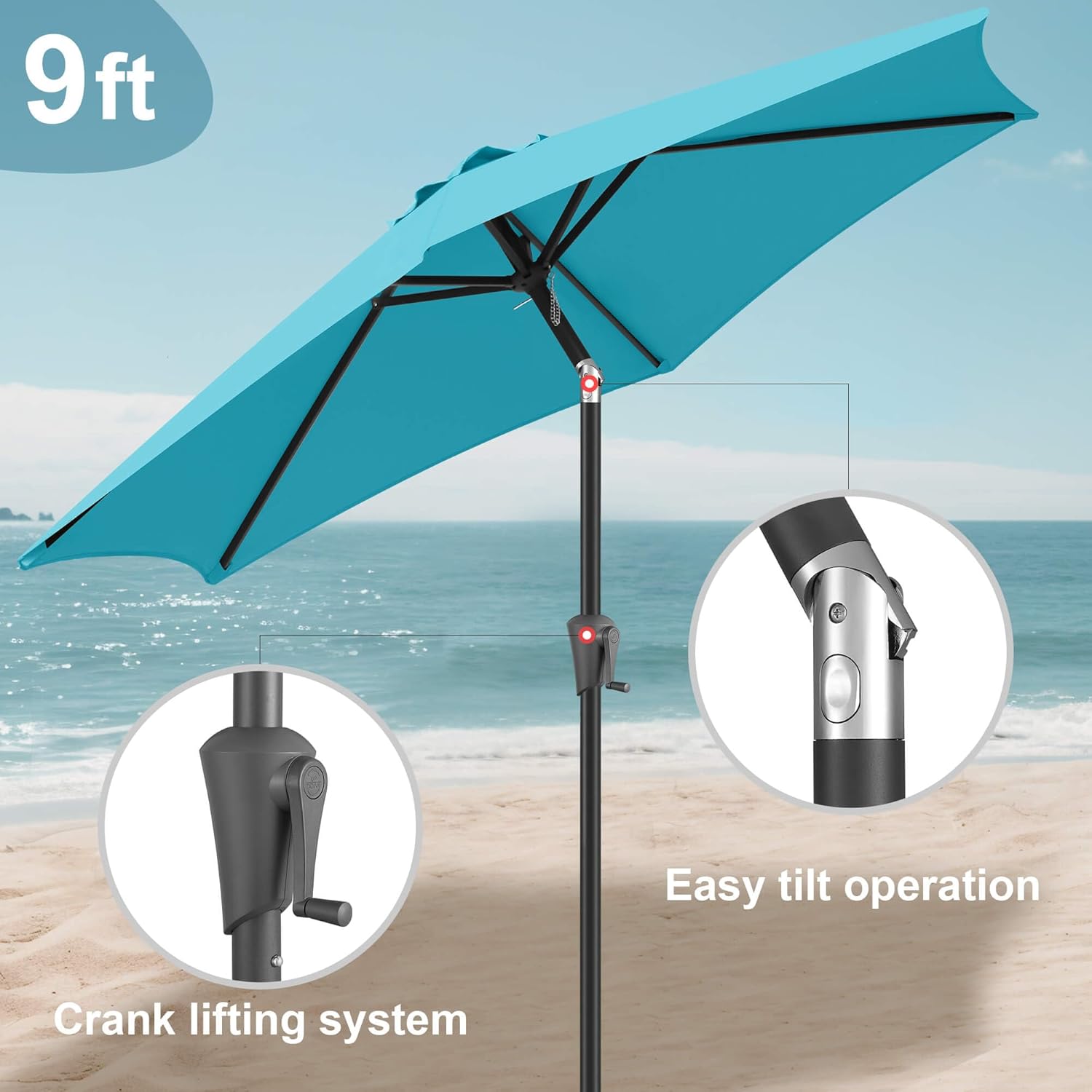 FLAME&SHADE 9ft Patio Umbrella with Cover Set, Outdoor Umbrella with 6 Heavy-duty Ribs, Patio Umbrella Cover for 7.5 ft 9 ft 10 ft 11 ft (Beige)