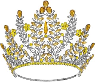 Big Miss World Bridal Crowns Crystal Large Round Tiaras Party Stage Show Hair Band Accessories yellow