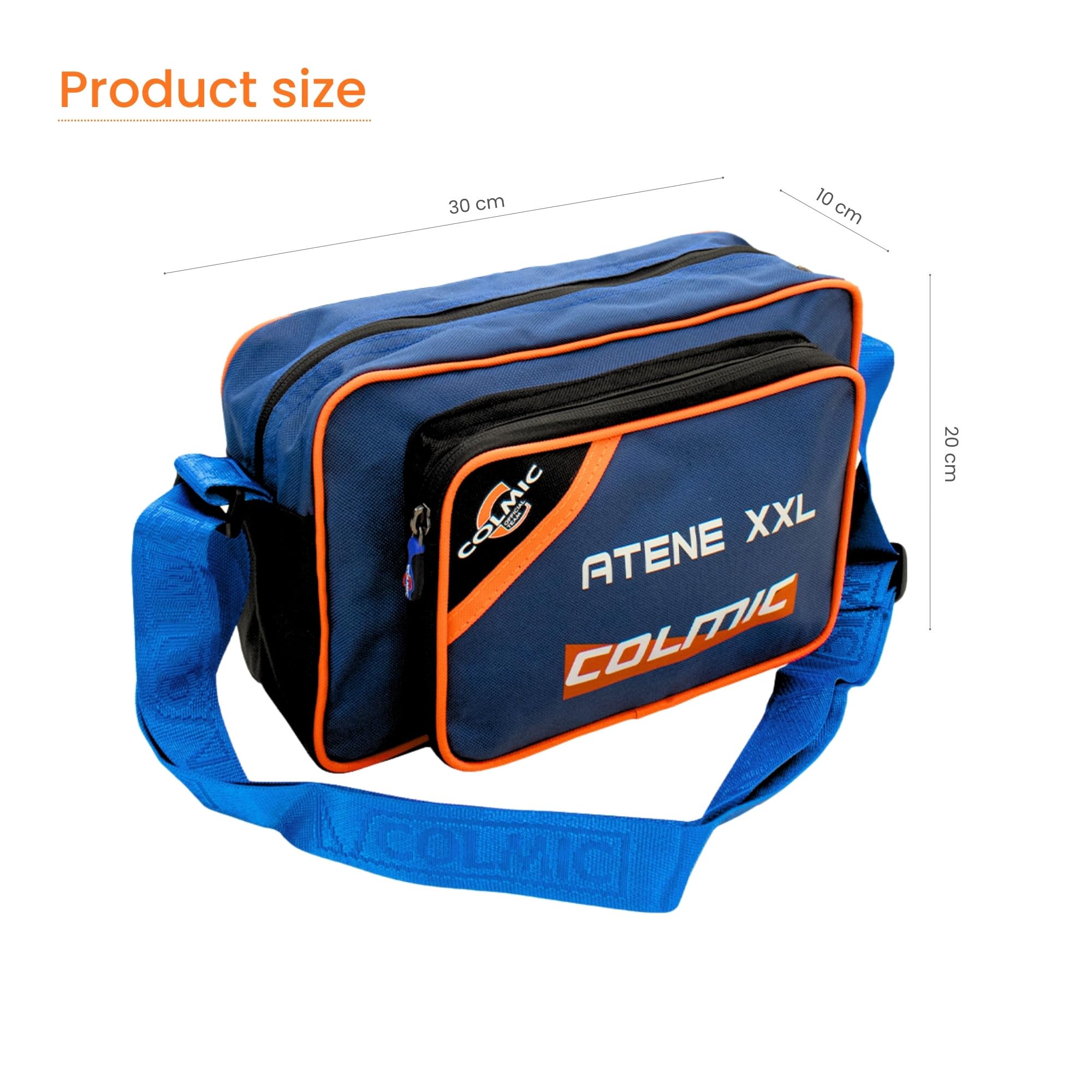 Colmic - Borsa Atene XXL – Borsa a Tracolla in Poliestere 600D rivestito, serie Blu Grigio, Cuciture Resistenti all'acqua, Cerniere Extra Resistenti, 20x30x10 cm – Adatta per Pesca, Sport, Outdoor