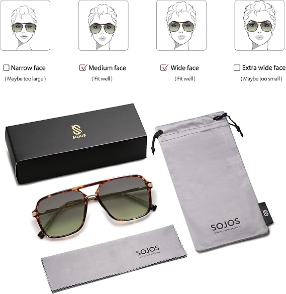 SOJOS Aviator Sunglasses for Women & Men, Square, Polarized Lens, SJ2229