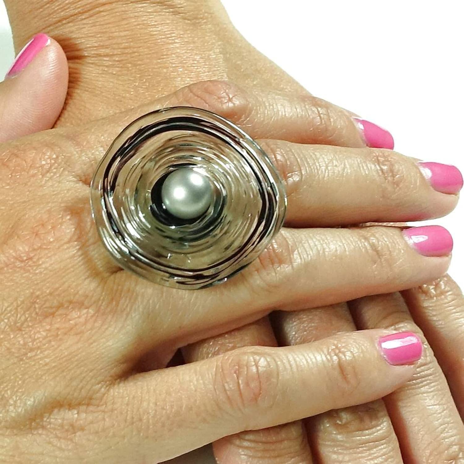 Edelstahl-Ring mit Scheibe aus Murano-Glas in blau/PASST IMMER/verstellbar (16-21) / Wechsel-Ring/Personalisiertes Geschenk für sie zu Valentinstag Jahrestag Hochzeit Geburtstag Mama