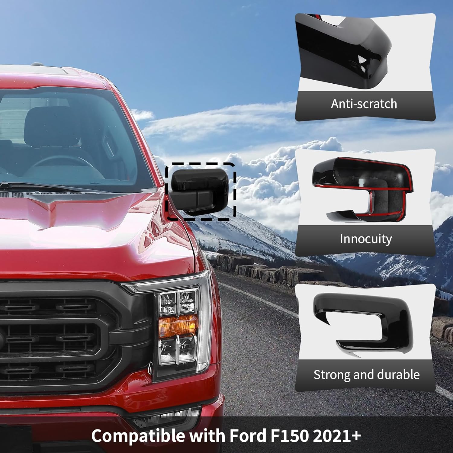 CheroCar Door Side Mirror Covers with Turn Signal Hole Compatible with 2021-2024 2025 2026 Ford F150 F-150 Pickup Accessories Left Right Side View Mirror Caps Trims