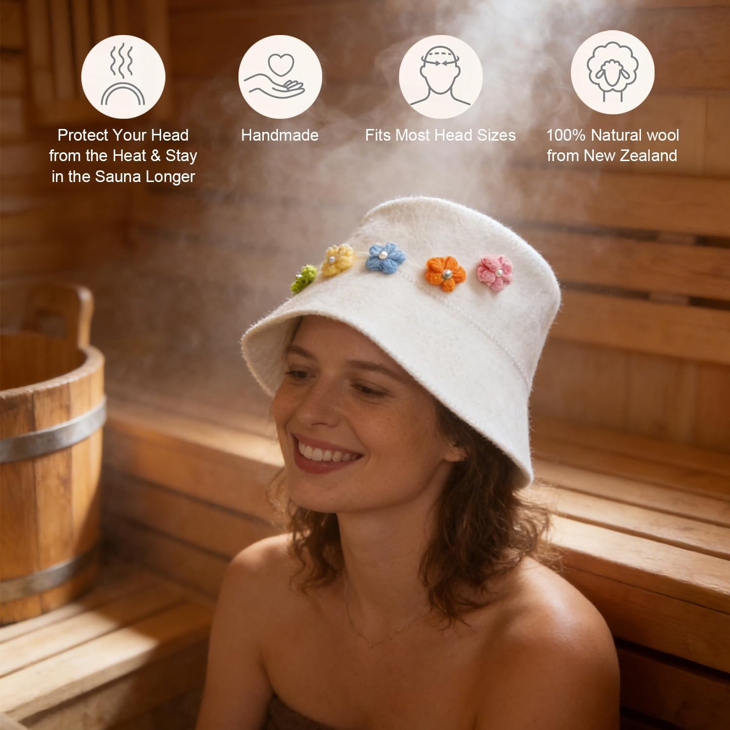 GoldCamp Sauna Hat for Men & Women - 100% Wool Felted Sauna Cap for Steam Room & Hot Tub - Essential Sauna Accessories, Hair Protector & Viking Style Winter Hat Gift for Sauna Lovers - Image 2