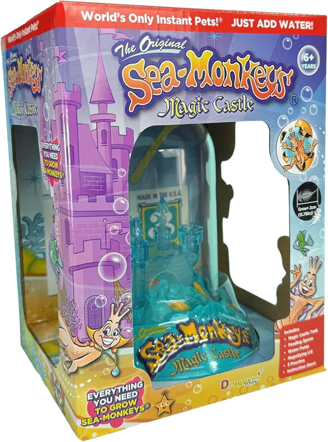 Oryginalny zestaw naukowy Sea Monkeys - Magic Castle - Grow Your Own Pets Science Kit - zawiera jajka, karmę i filtr do wody (opakowanie może się różnić)