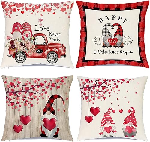 RABUSOFA Fundas de almohada de San Valentín individuales de 20 x 20 pulgadas, decoraciones rojas para el día de San Valentín para el hogar,
