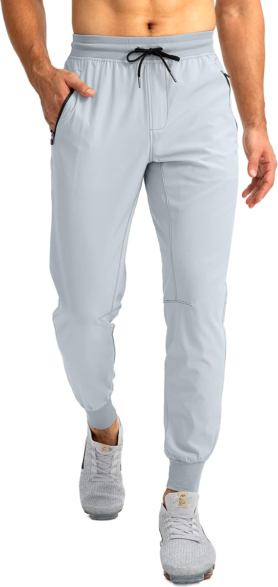 Pudolla Men's Lightweight Jogger Pants Workout Gym Running Pants with Zipper Pockets for Athletic Casual