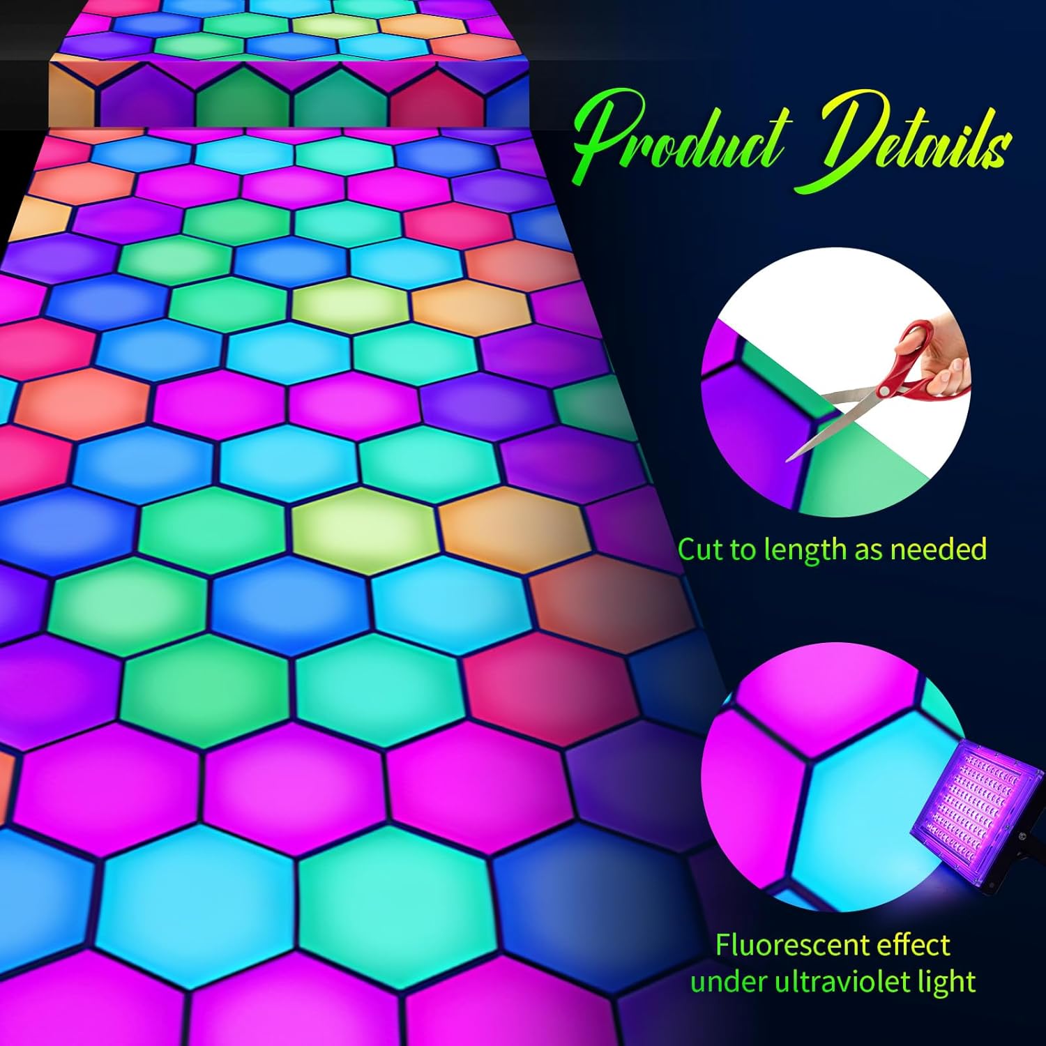 Haull 138 x 59 Inch Glow in The Dark Party Supplies Neon Party Decorations Light up Dance Floor Blacklight Rug UV Reactive Fluorescent for Carnival Birthday Wedding Favors(Pentagon)