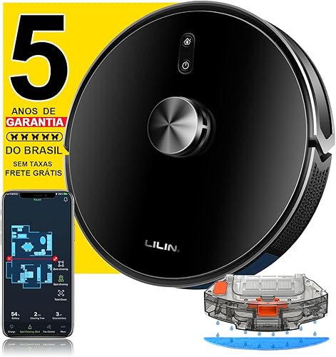 LILIN X6 Robô aspirador de pó com Navegação LiDAR, Aspirador de pó robô, 110/220V Bivolt, Aspirador 3 em 1, Conexão WiFi, Salve vários mapas, Fronteira Virtual, Funciona com Alexa, Do Brasil