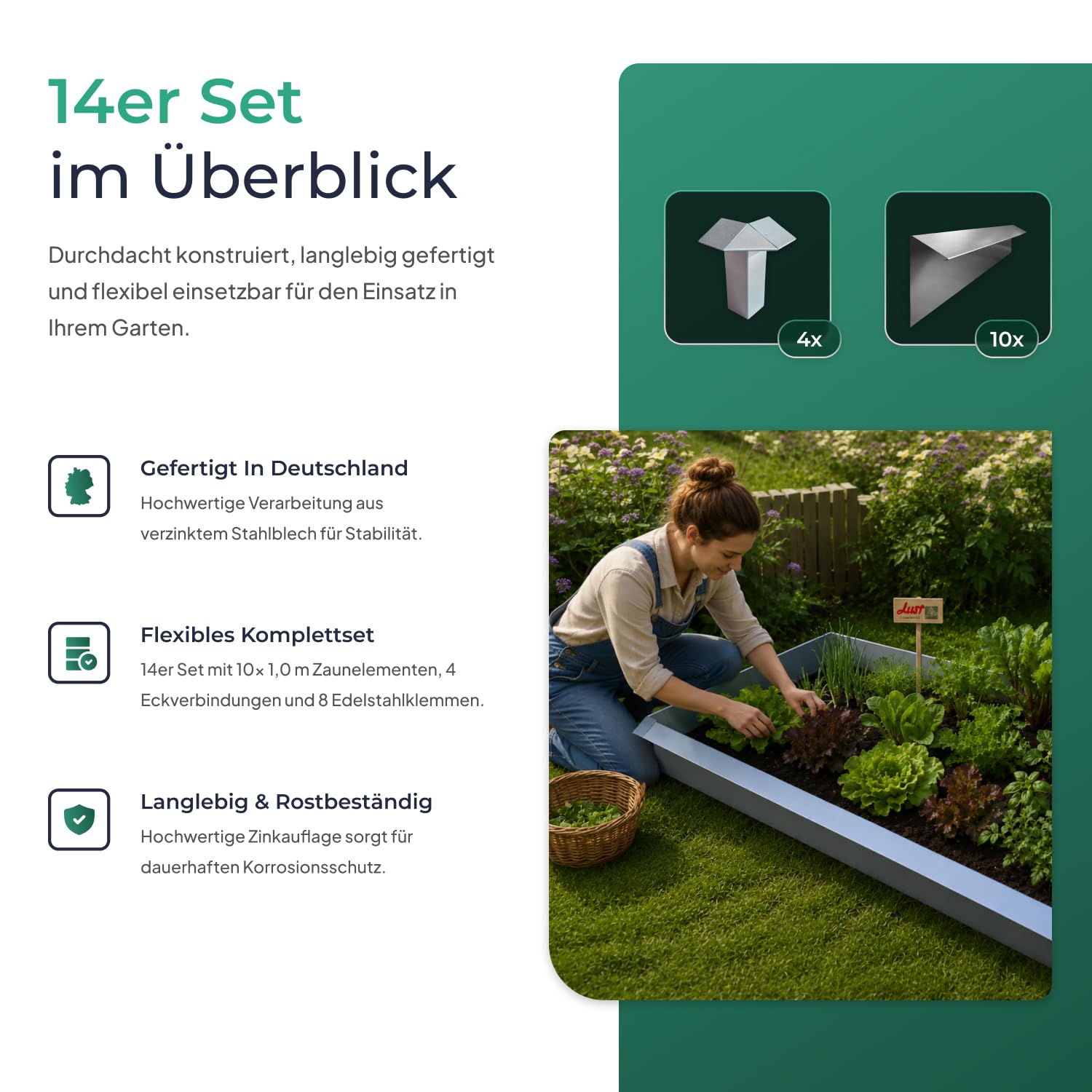 Lust Ideen aus Blech Typ 01 VDH Zink 14er Set 10 x 1,0 m Schneckenzaun und 4 x Ecken 90° Weitere Auswahlmöglichkeiten