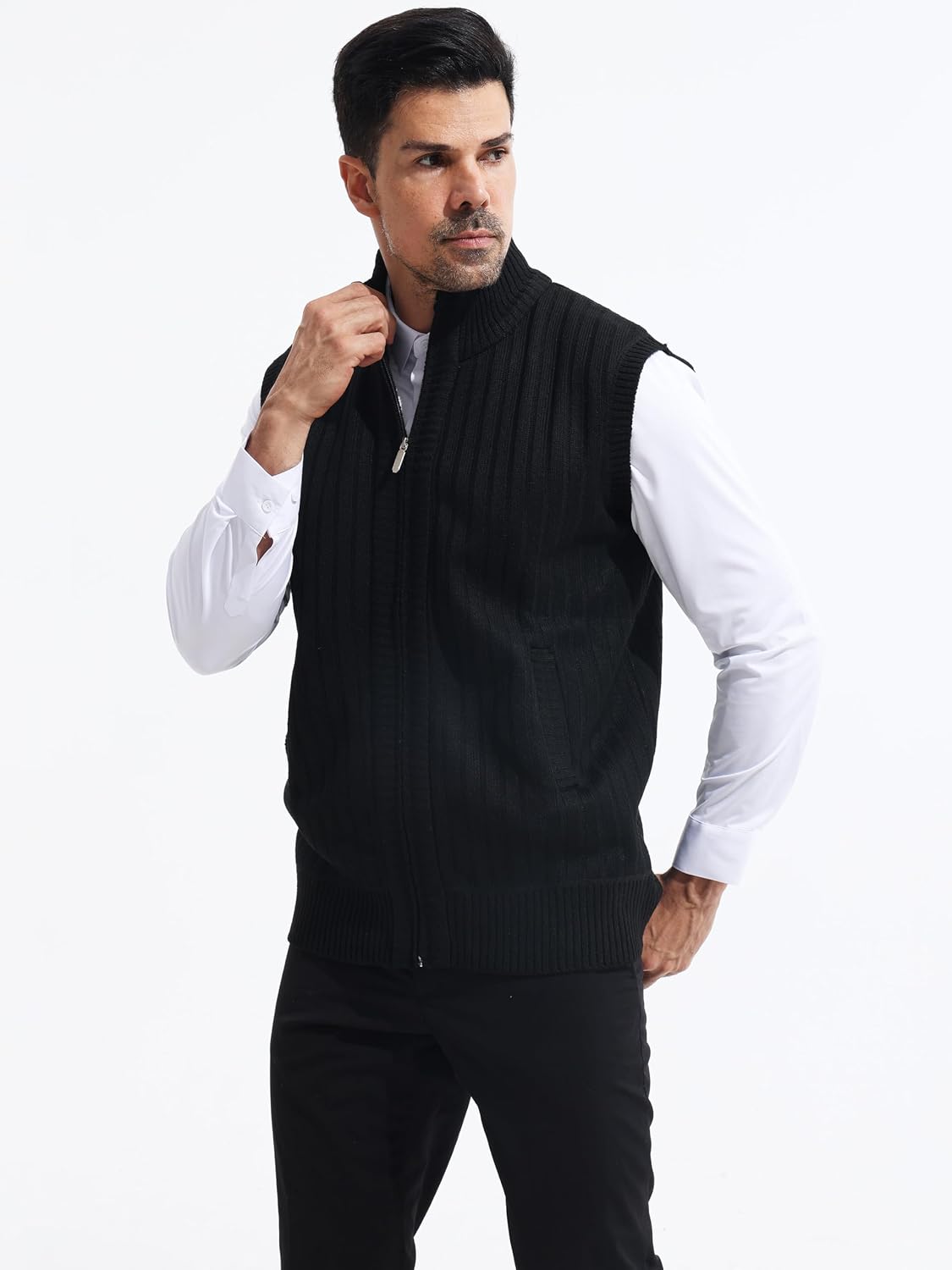 LemonGirl Men's Slim Full Zip Sleeveless Vest Cardigan Sweater