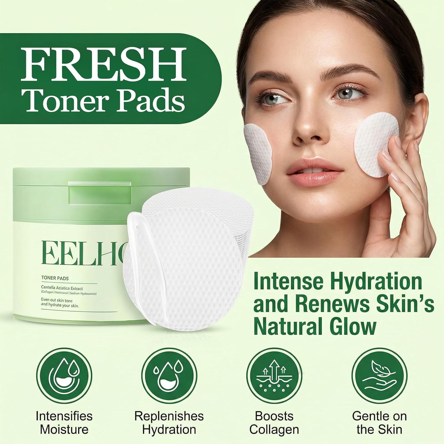 70 Count Toner Pads，Infused with Centella Asiatica Extract & Collagen to Improve Uneven Skin Tone and Deeply Hydrate, Repairing Skin Dark Spots and Dullness Suitable for All Skin Types