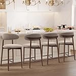 Upholstered Counter Height Bar Stools Set of 4, Modern Kitchen Island Barstools Chairs with Back and Wood Legs for Dining Room Bar, Camel