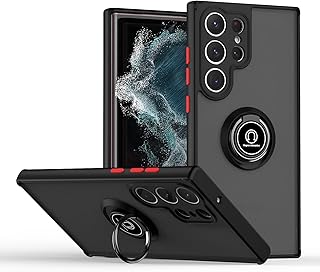 Fascination phone case compitable with Samsung galaxy S23 ultra matte pc+tbu luxury Protective Case with 360° Ring, Shockproof Cover Case, for Samsung galaxy S23 ultra (Black+red)