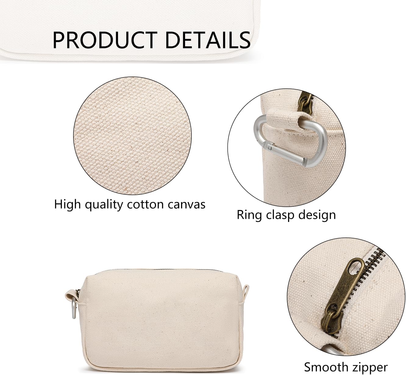 Organizer Bag -Lightweight Cosmetic Bag with Ring Clasp, Perfect Travel Makeup Bag for Women,nylon Stand Up Design (Beige/Canvas) - Image 4