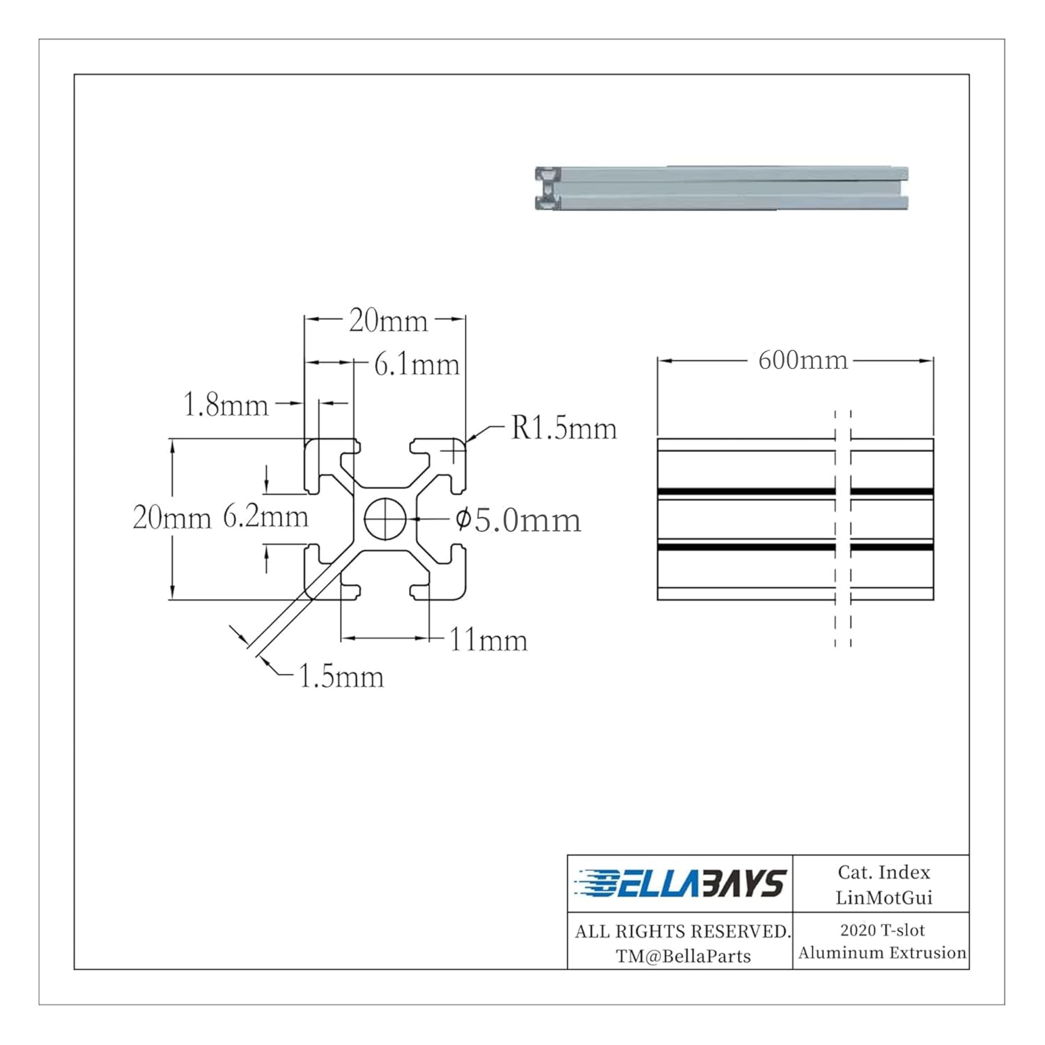 BELLA BAYS 4pcs 23.62 inch 600mm 2020 T Slot Aluminum Extrusion Profile European Standard Anodized Silver Extruded Linear Rail Guide Frame for 3D Printer Laser Engraving Machine CNC Workbench DIY