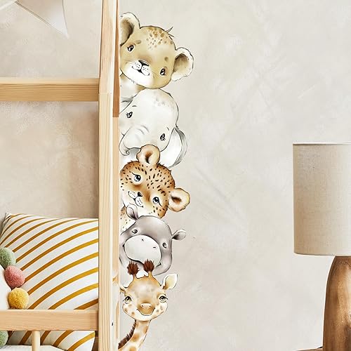 Miniatura 4 de Calcomanías de pared de animales de acuarela de 51.18 x 10.94 pulgadas, calcomanías de pared de jirafa, elefante, tigre, cebra, jirafa, calcomanías