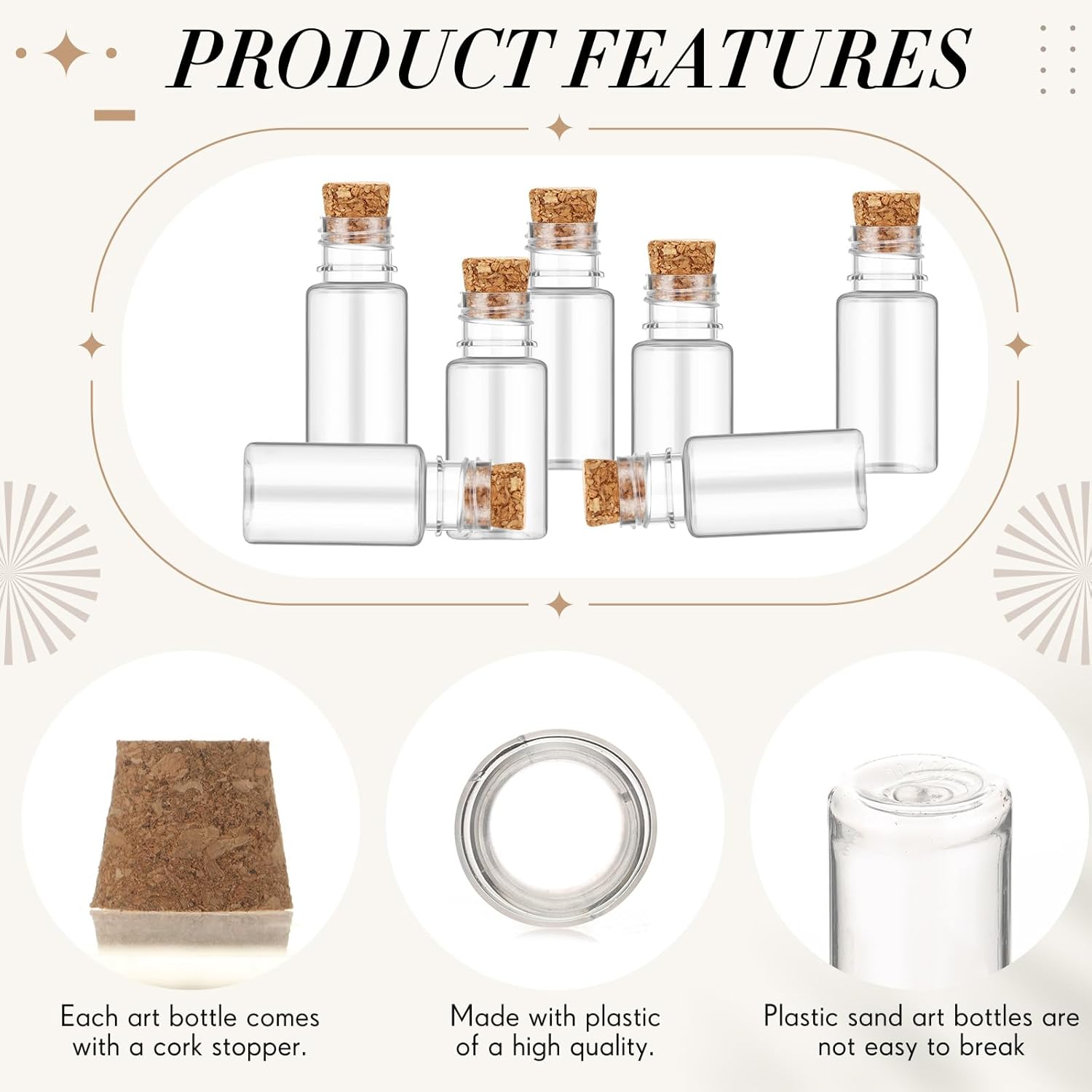 Bokon 100 Packs 10ml Mini Plastic Bottles with Corks Stoppers Small Potion Bottles Tiny Clear Sand Art Jar Wishing Vial for Wedding Birthday Party Decoration DIY Crafts Gift
