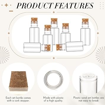 Bokon 100 packs 10ml Mini Plastic Potion Bottles with Corks, Cylinder-b