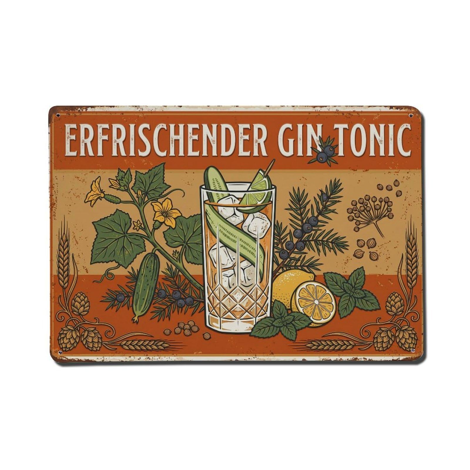 Gin Tonic Ingredients Classic Signature Cocktail Mixology Metal Tin Sign Plaque Wall Decor for Cafe, Man Cave, Club Bar, Office, Home Garden Round Metal Poster 8x12Inch