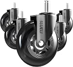 Office Chair Caster Wheels Replacement Rubber Chair Casters (Set of 5), 3 Inch Heavy-Duty Office Chair casters for Hardwood Floors Carpet and Tile Floors Universal fit