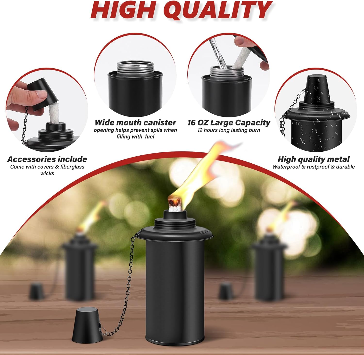 8 Pack Torch Replacement Canisters, 16oz Bamboo Lantern Refillable Torches, Decorative Citronella Torch Canister for Yard, Patio, Deck, Garden Decor, Party