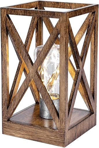 WINGBO Retro Battery Powered Table Lamps, Battery Operated Cordless Lamp, Portable Nightlight Decorative Light for Living Room Dining Room Bedroom Entryway Patio Backyard, Faded Brown Finish