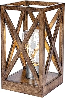 WINGBO Retro Battery Powered Table Lamps, Battery Operated Cordless Lamp, Portable Nightlight Decorative Light for Living Room Dining Room Bedroom Entryway Patio Backyard, Faded Brown Finish