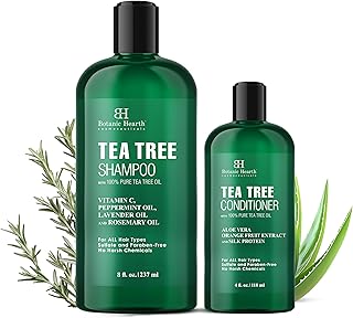 Botanic Hearth Tea Tree Shampoo 8Fl Oz And Conditioner 4 Fl Oz | With 100% Pure Tea Tree Oil, For Itchy And Dry Scalp, Sulfate/Paraben Free | For Men And Women