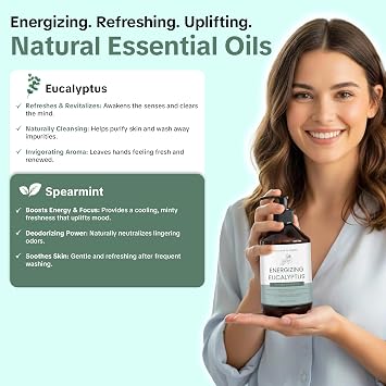Luxury Liquid Hand Soap - Natural Scented Hand Wash - Gentle Hand Soap with Essential Oils & Aloe Vera - Moisturizing Handwash for Bathroom and Kitchen - Energizing Eucalyptus Scent, 16.9oz