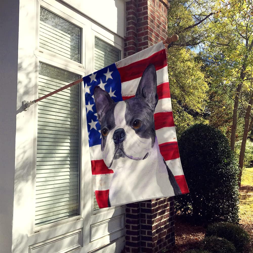 Caroline's Treasures SS4021CHF USA American Flag with Boston Terrier Flag Canvas, Large, Multicolor