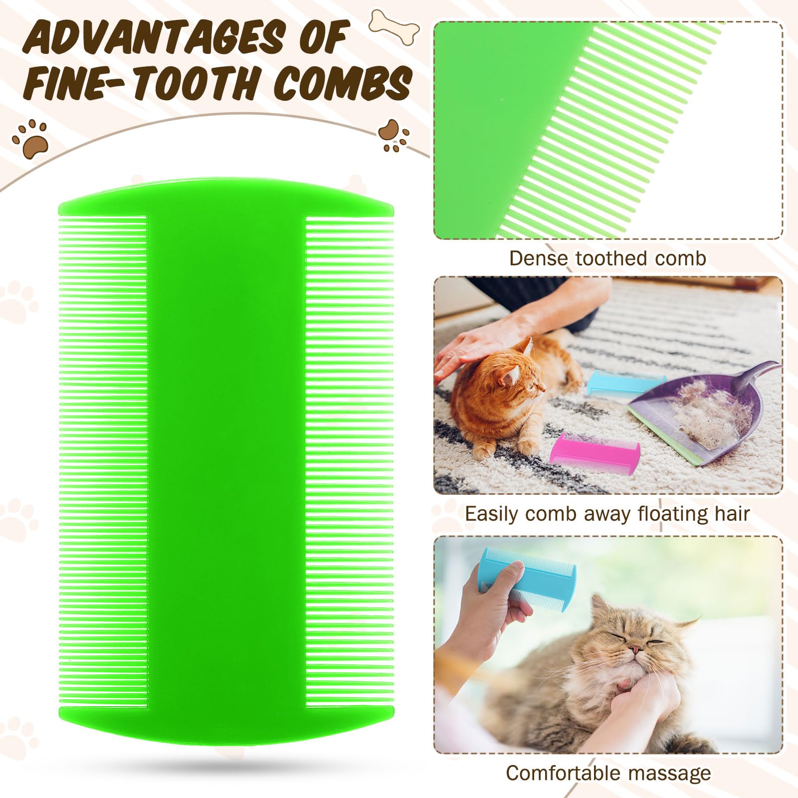 Hushee Flohkamm für Katzen, Hunde, doppelseitig, für Läuse und Zecken, für kleine Katzen, Hunde, Kätzchen, Innenbereich, 200 Stück