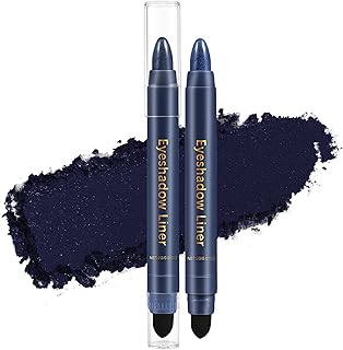 Blue Eyeshadow Stick with Blending Brush, Neutral Waterproof Cream Brightener Eye Shadow Sticks, Buildable Coverage & High Pigmented with Twist-Up Eyeshadow for Women, Beauty Eye Makeup-05 Navy Blue
