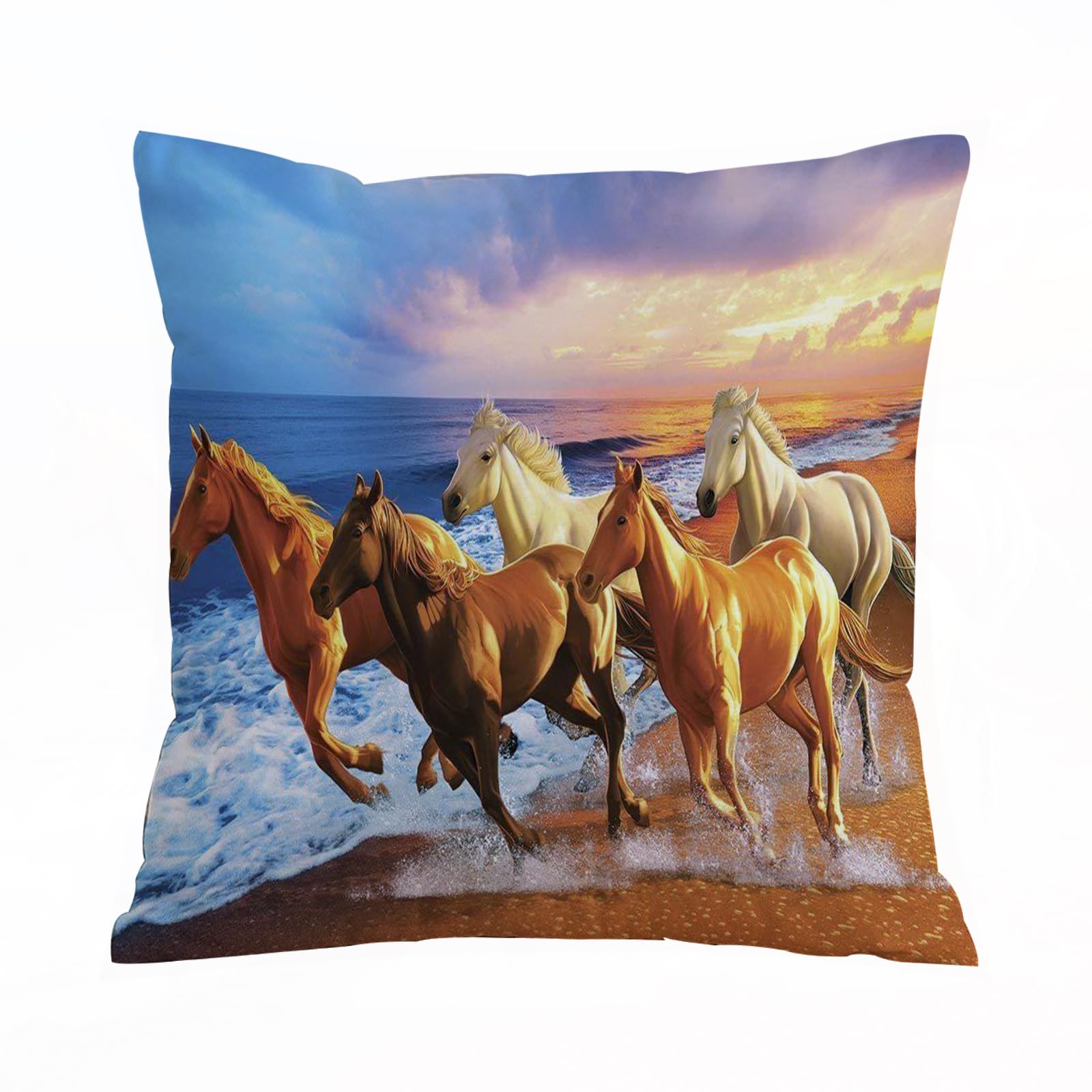 Aelksp Horses On The Beach - A8 Cushion Cover Decorations Pillow Cover Home For Livingroom Couch Sofa Decor Throw Pillow Case Gifts,Horses On The Beach,16X16 In