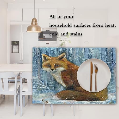 Miniatura 7 de Juego de 4 manteles individuales de zorro, lavables, impermeables, para fiestas, hogar, comedor, decoración de mesa de 18 x 12 pulgadas
