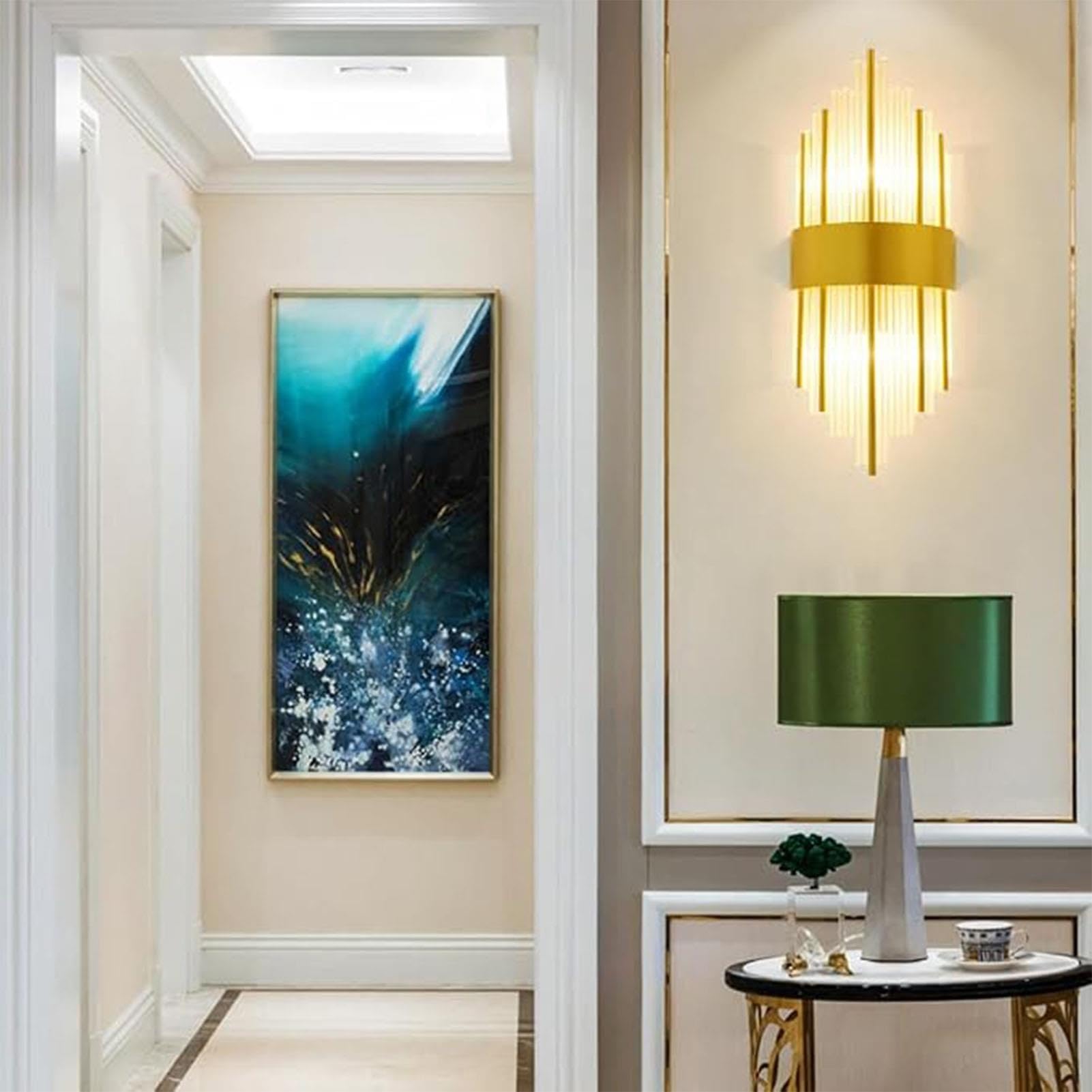 Apliques De Pared De Cristal, Lámpara De Mesilla De Noche Moderna Para Dormitorio, Lámpara De Pared Larga Estilo Rústico Para Tocador, Luminaria De Mediados De Siglo(A- 3-color Light,18*45cm)