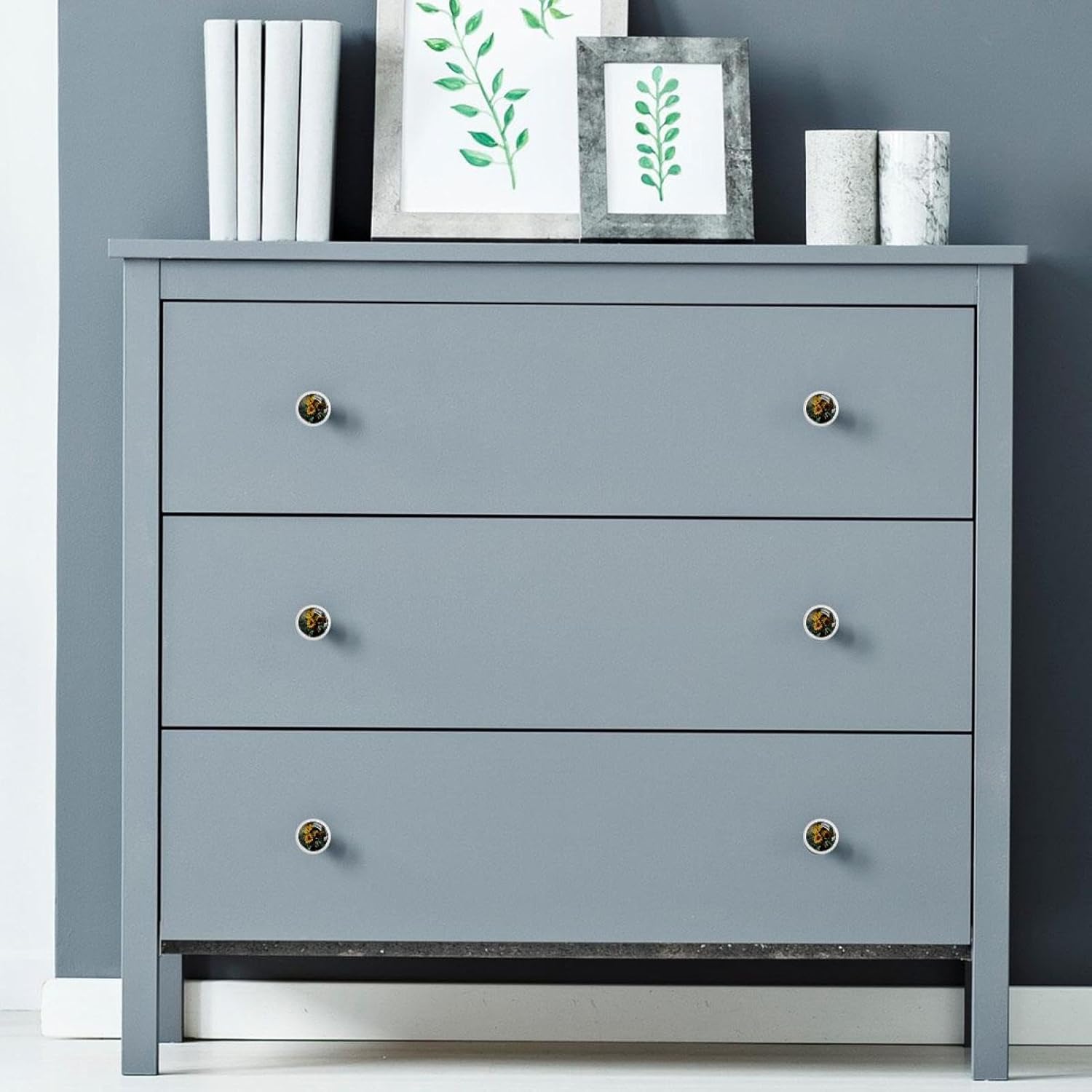 Black Base Sunflower Flowers Dark (1) Pattern Cabinet Knobs, Drawer Pulls for Dresser Cupboard Wardrobe Home Decoration