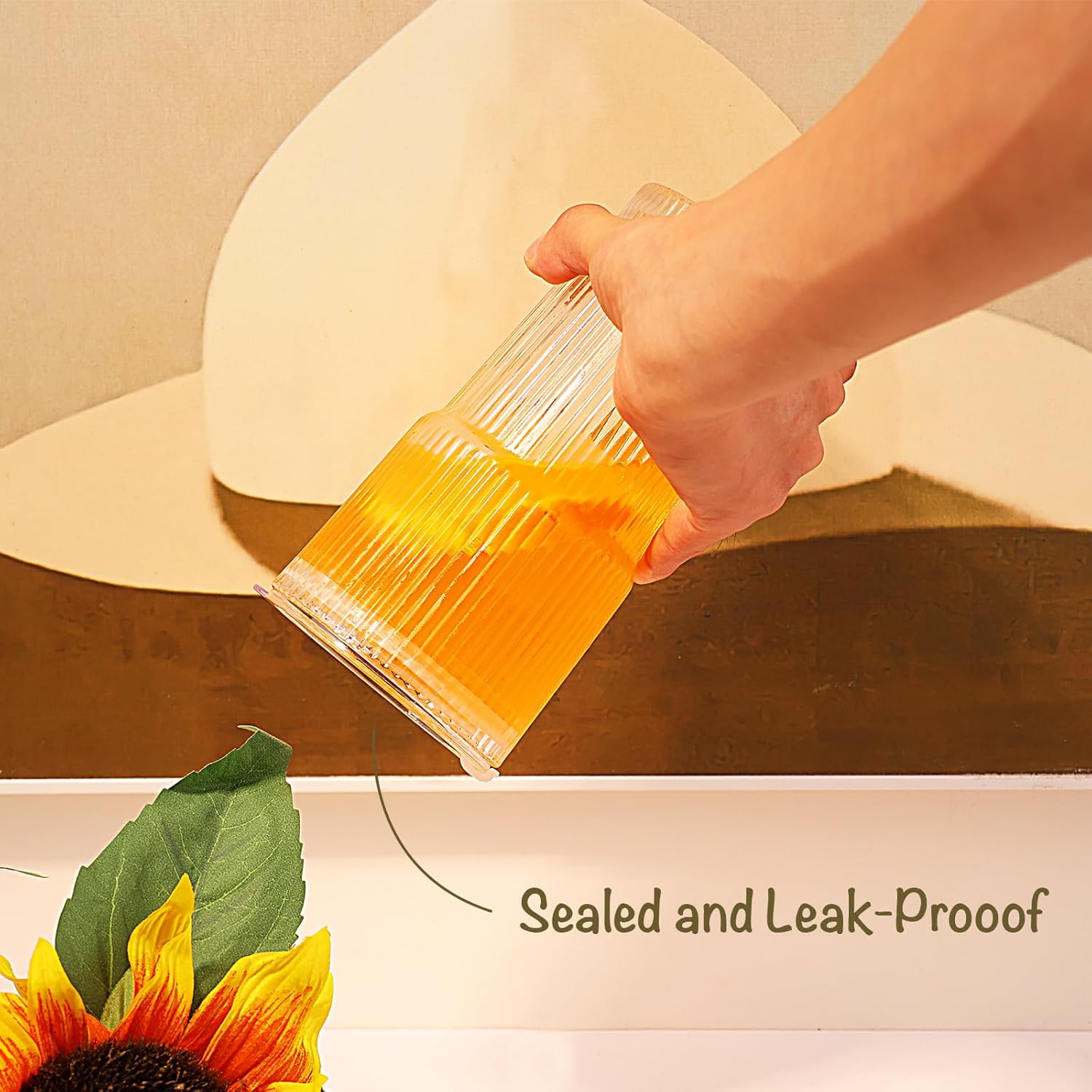 Ribbed Glass Tumbler with Lids and Straws, 20oz Vintage Clear Glass cups, Large capacity, Unbreakable, Fluted Design, Ideal for Water, Iced Coffee, Juice, Tea, Latte, Gift (4) - Image 6