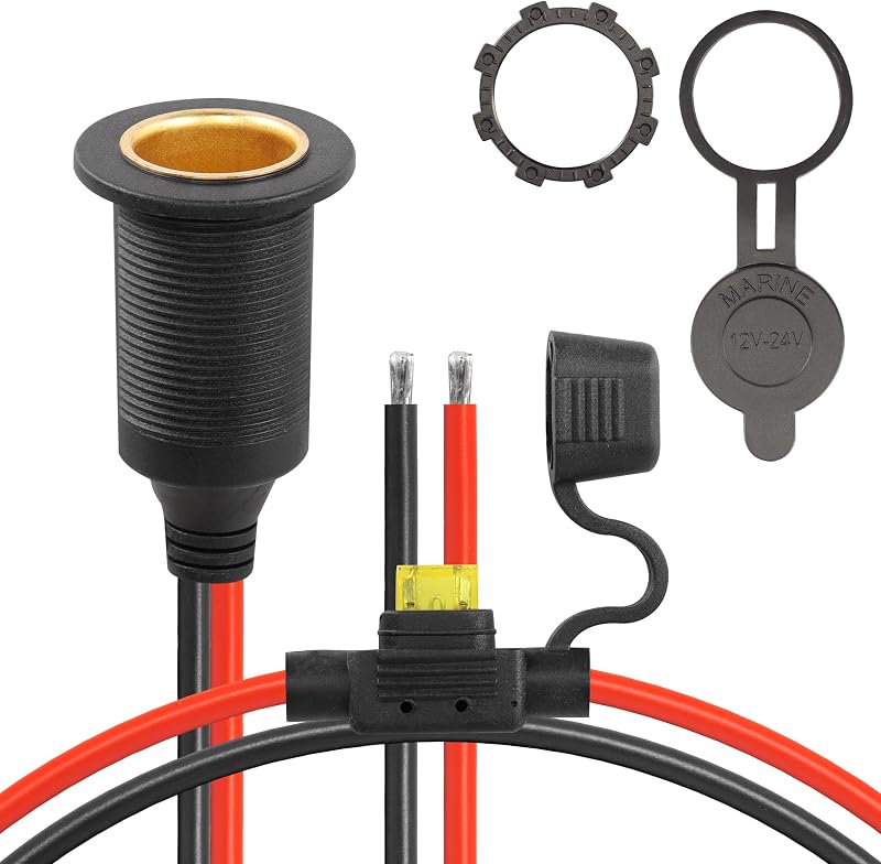 Extensão para tomada de isqueiro automotivo CERRXIAN 12V/24V com rosca fixa, cabo 20 A – 0,3 m