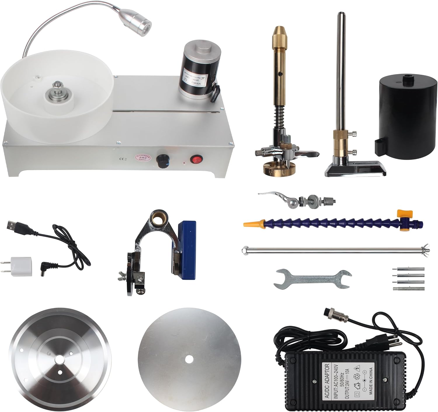 CNCTOPBAOS Precision Gemstone Grinding Polishing Angle Machine,120W 2800rpm Faceted Gem Faceting Jewelry Polisher Cutting Flat Grinder,24V DC Infinitely Variable Speed Lapidary Machine Digital Display