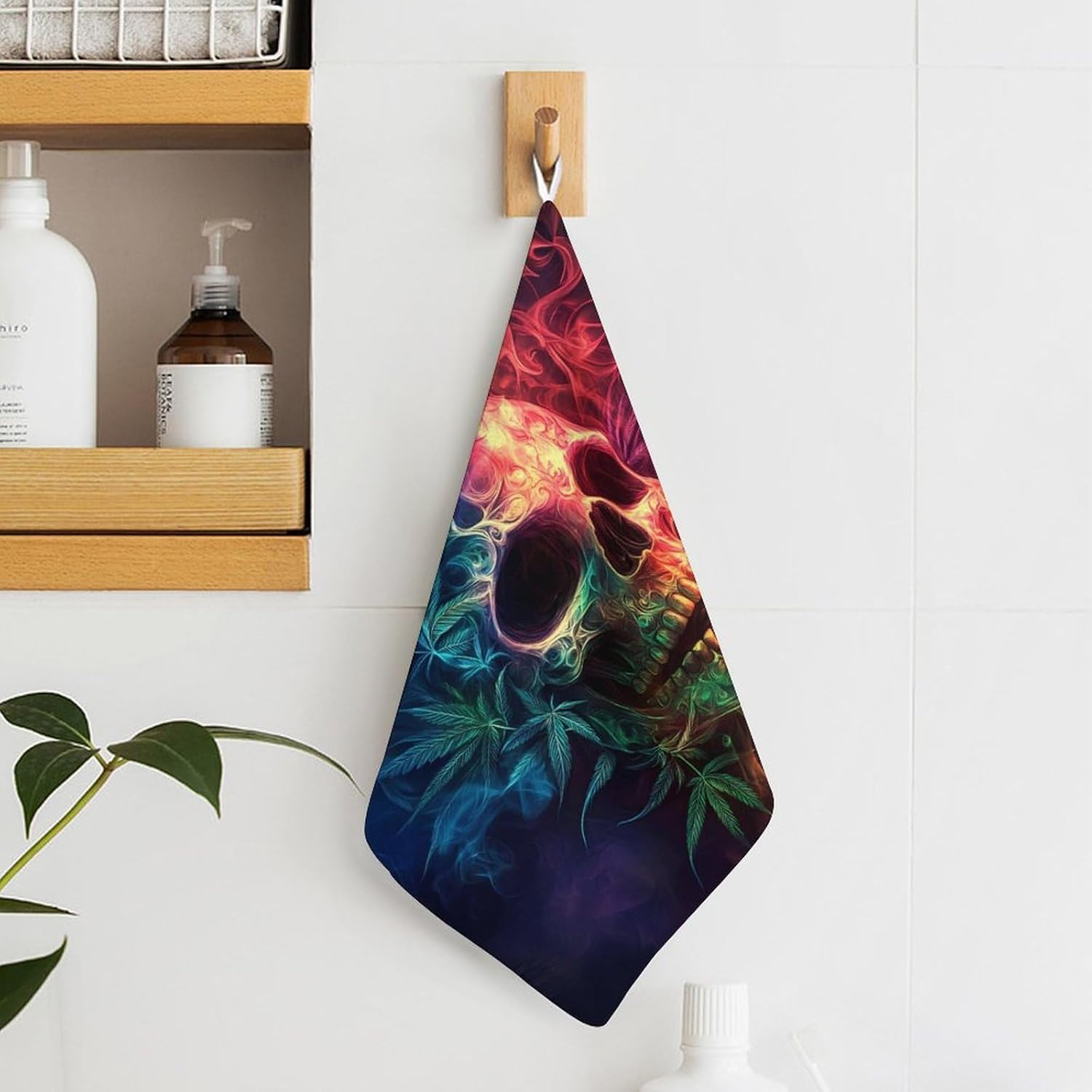 Skull Weed Leaf Smoke Towel Hand Towels Decorative Towel for Bathroom Kitchen Shower Gym 4PCS